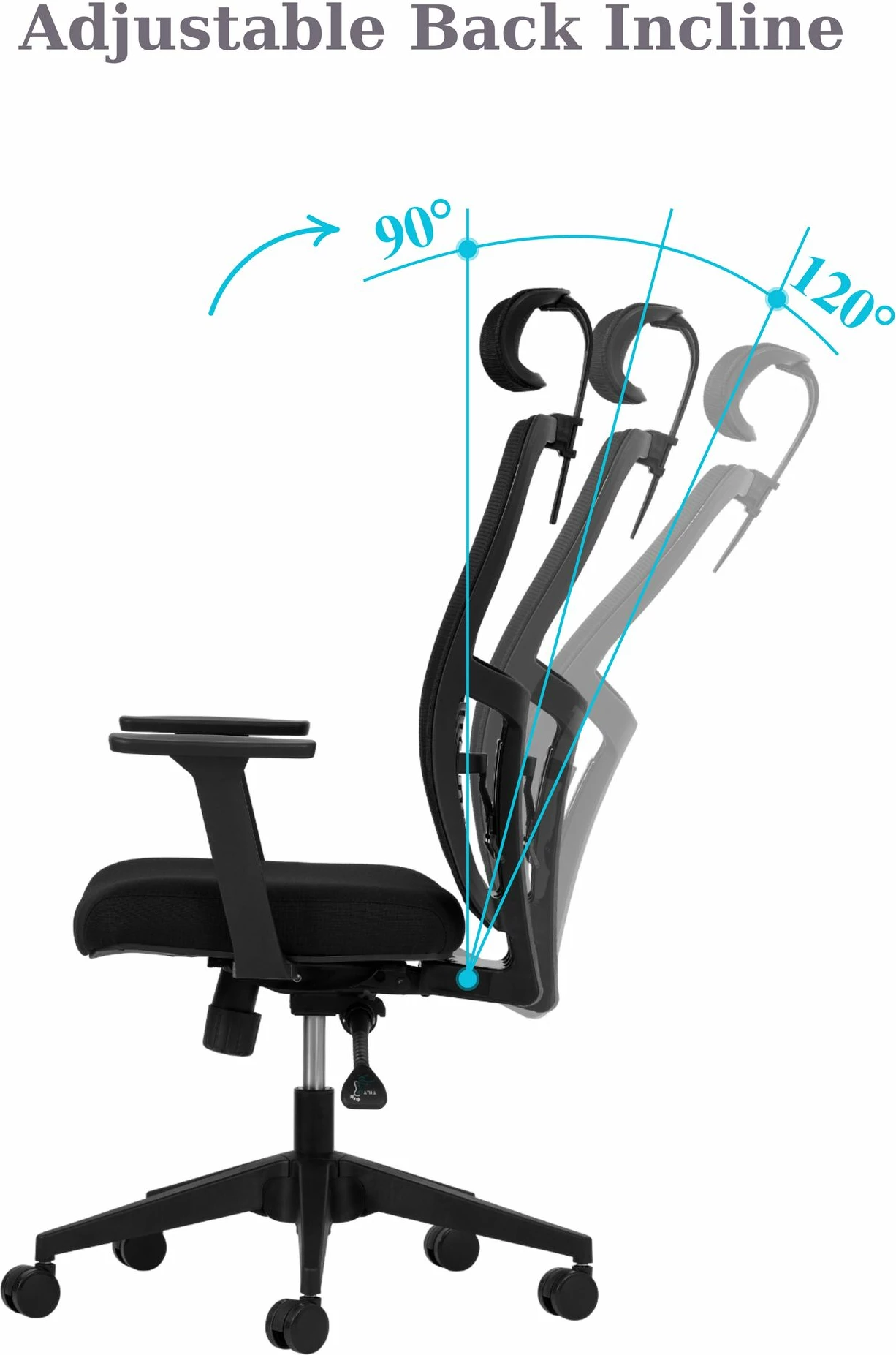 Ergonomski pisarniški stol, črn, Skye Decor, 126 cm
