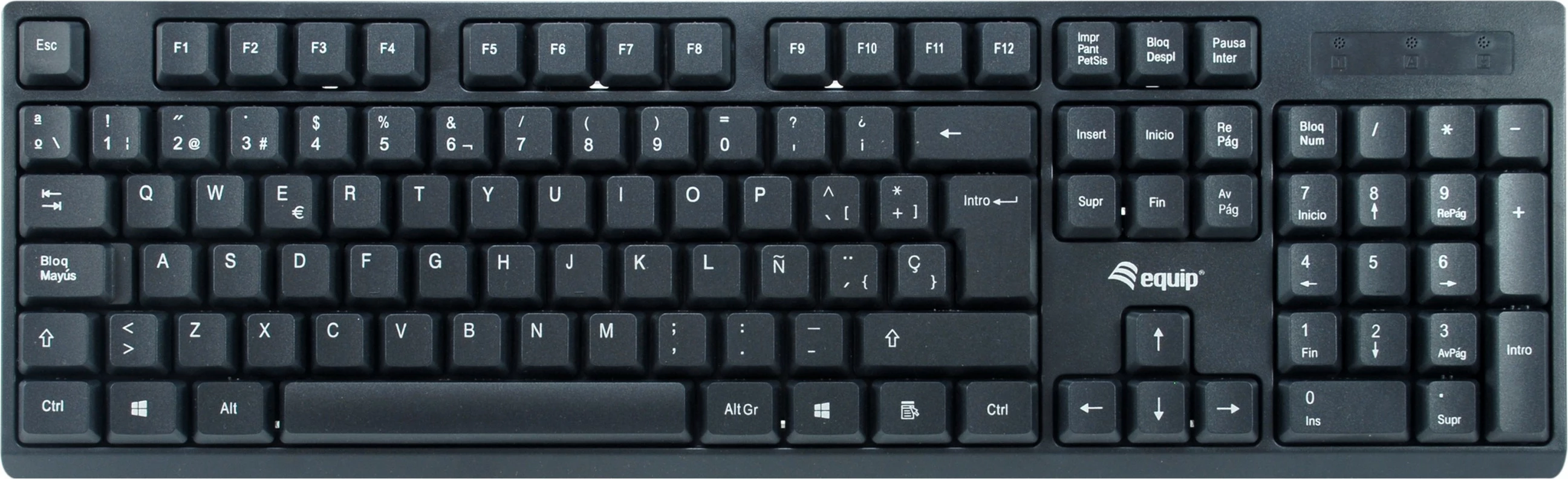 Brezžična tipkovnica z miško Equip, QWERTY ES, polna velikost, črna