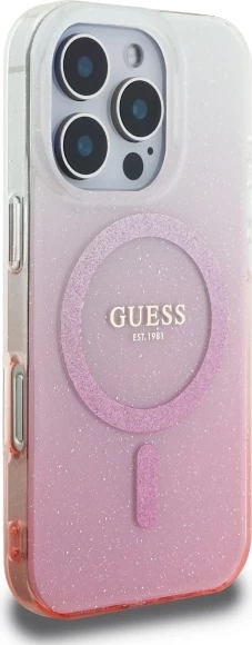 Ovitek za telefon IML z sijočim gradientom, združljiv z MagSafe za iPhone 16 Pro, rožnat - Guess