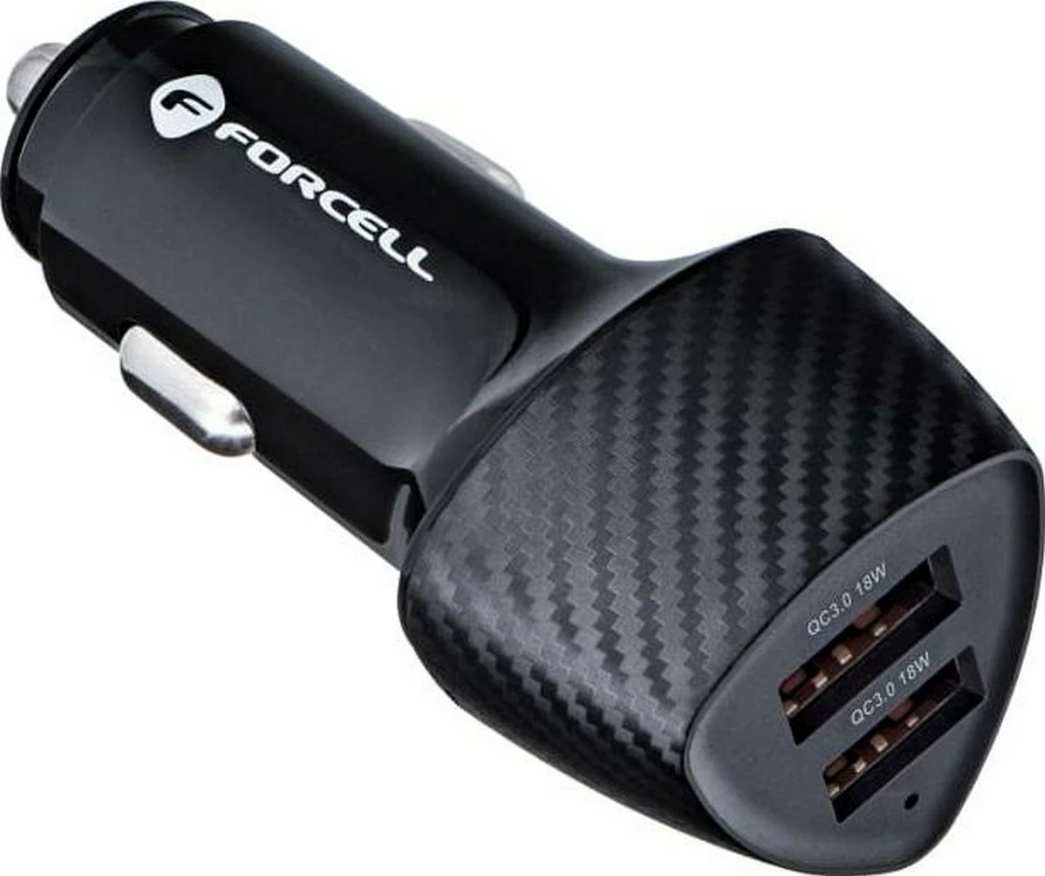 Avtopolnilec Forcell F-Energy Carbon CC50-2A, 2x USB-A, QC3.0, 36W, črn