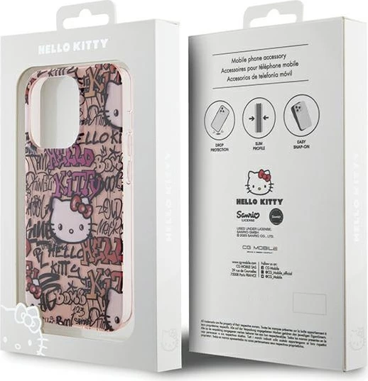 Ovitek za telefon IML Tags Graffiti, Hello Kitty, za iPhone 15 Pro Max, rožnat