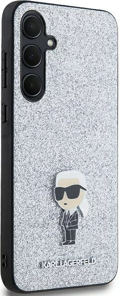 Lesketajoč ovitek Karl Lagerfeld Fixed Glitter Ikonik za Samsung Galaxy A35, srebrn