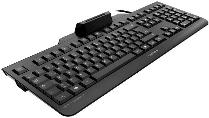 Mekanična tastatura z integriranim čitalcem kartic Cherry SECURE BOARD 1.0, polne velikosti, USB, žična, QWERTZ, črna