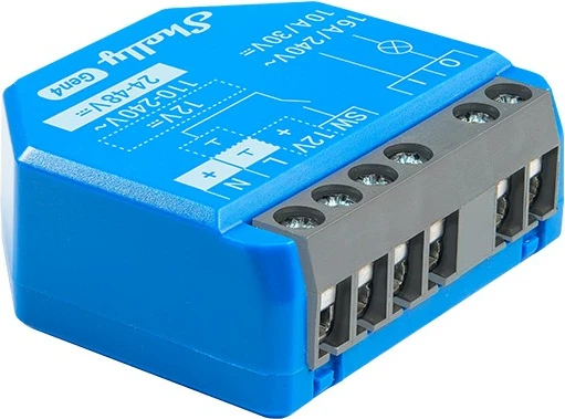 Pameten rele 1 kanal, 16A, WiFi/Matter/Zigbee/Bluetooth, Shelly 1 Gen4, moder