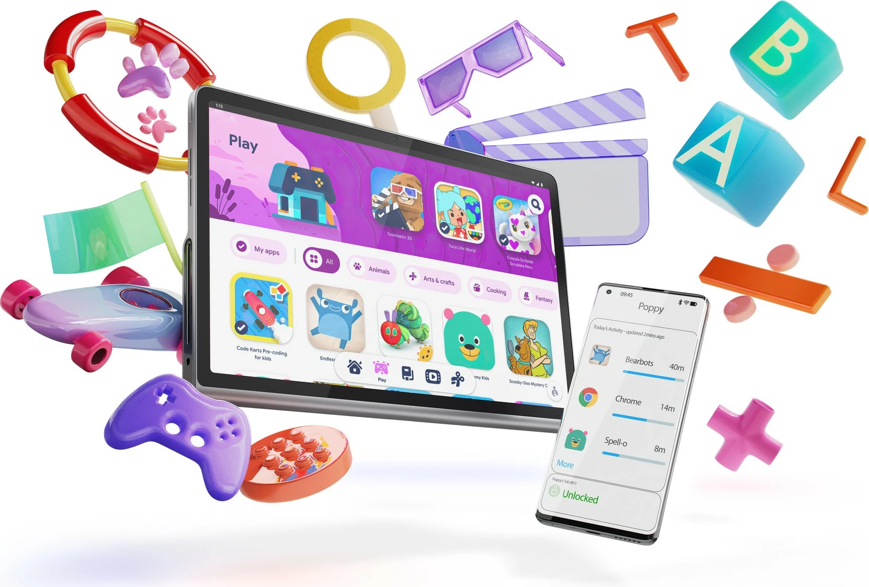 Tablica z velikim zaslonom, 8GB RAM, 128GB, luna grey — Lenovo Tab Plus, z ovitkom