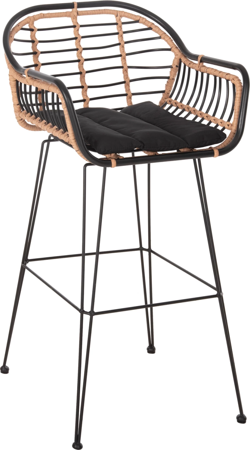 Barski stol Allegra FH5690.11 kovina in blazina črna-pletena bež 55x54x108H cm