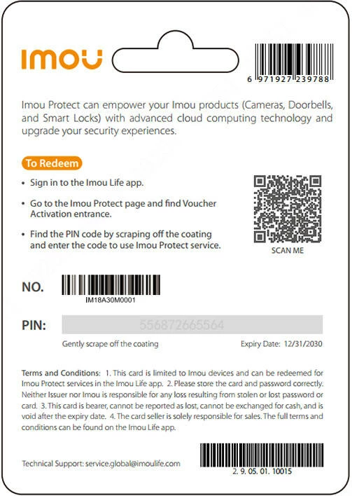 Letna darilna kartica IMOU Protect Plus, naročnina za 1 kamero