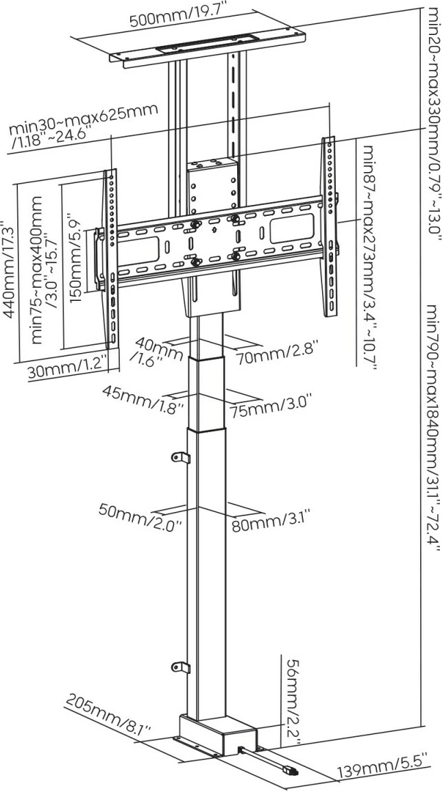 Električni nosilec za TV 37–80 palcev Maclean MC-866T, črn