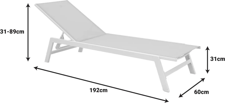 Ležalnik Boka, aluminij črn, tekstilen, 60x192x31 cm