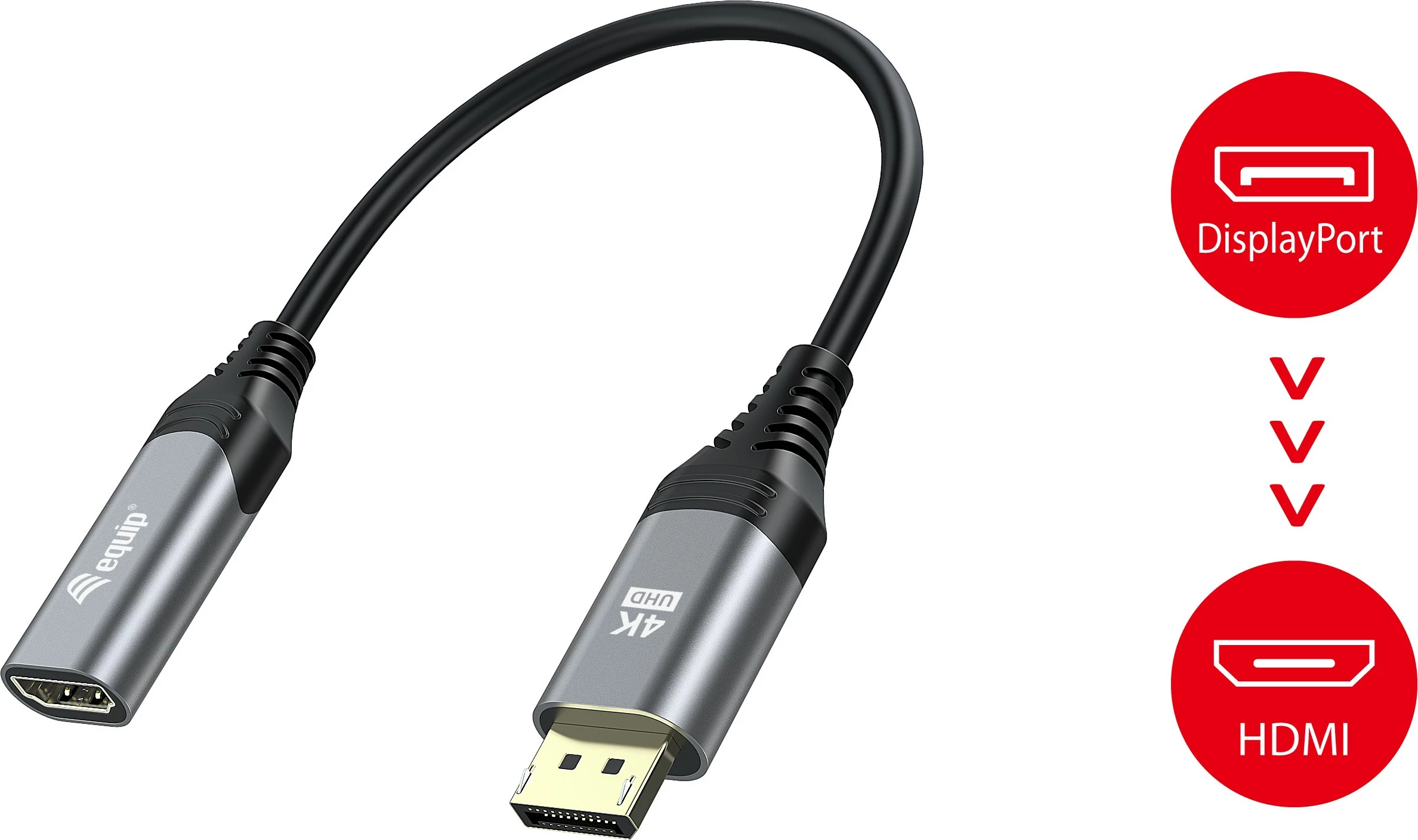 Adapter DisplayPort 1.2 v HDMI Equip, 4K/60Hz, 0,15 m, črn/siv