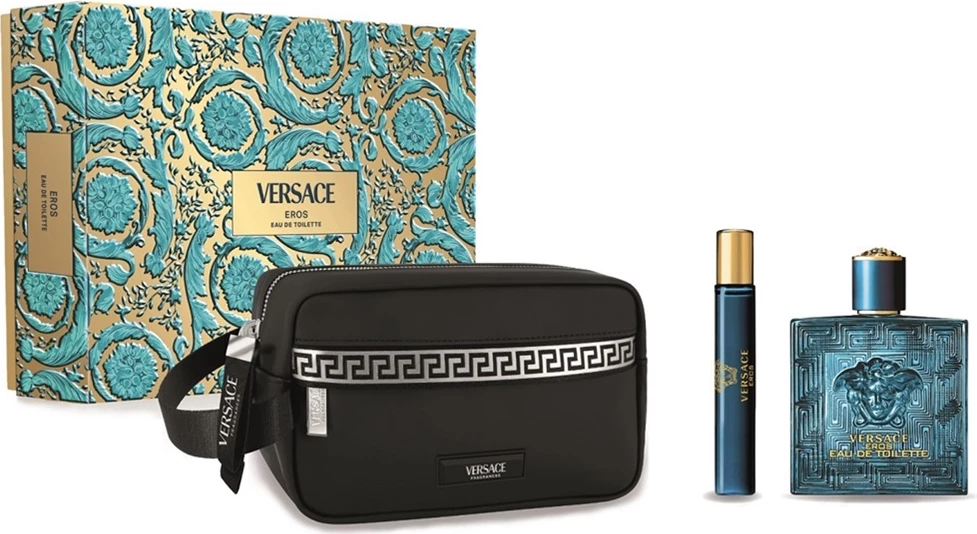 Eau de Toilette set za moške Versace Eros 100 ml + 10 ml z kozmetično torbico