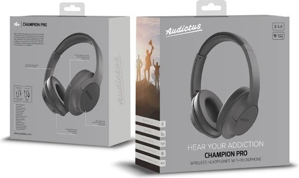 Brezžične slušalke z mikrofonom, Audictus Champion Pro, Bluetooth 5.0, črne