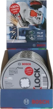 Rezalni disk za inox, Bosch X-LOCK Standard 125 mm, 1 mm, 10 kos, črno/belo