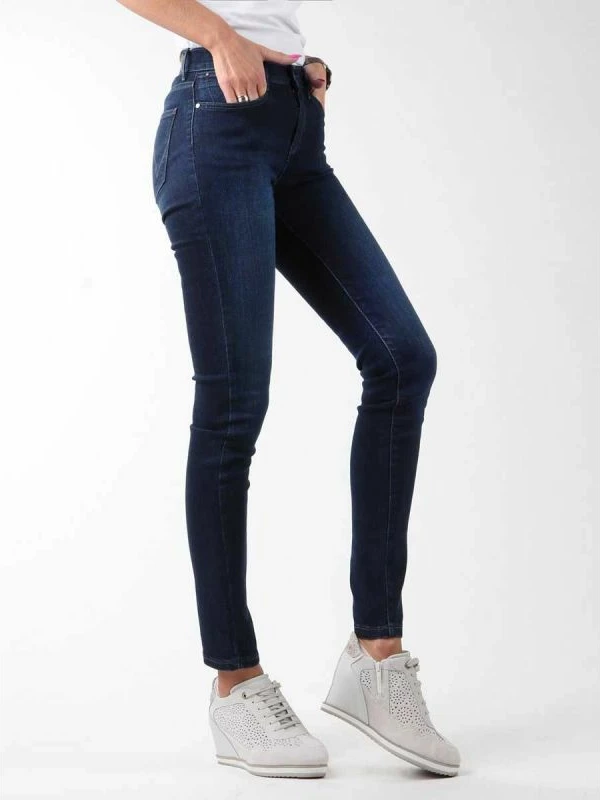 Dolge ženske hlače z visokim pasom Wrangler, modre