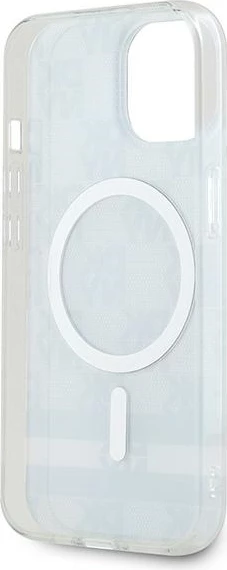 Zaščitni ovoj z vzorcem DKNY IML Checkered Mono in potiskanimi črtami MagSafe za iPhone 15/14/13, črn