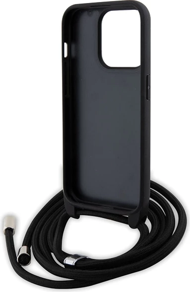 Ovitek za telefon Crossbody Saffiano z metalnim znakom Karl & Choupette za iPhone 15 Pro, črn Karl Lagerfeld