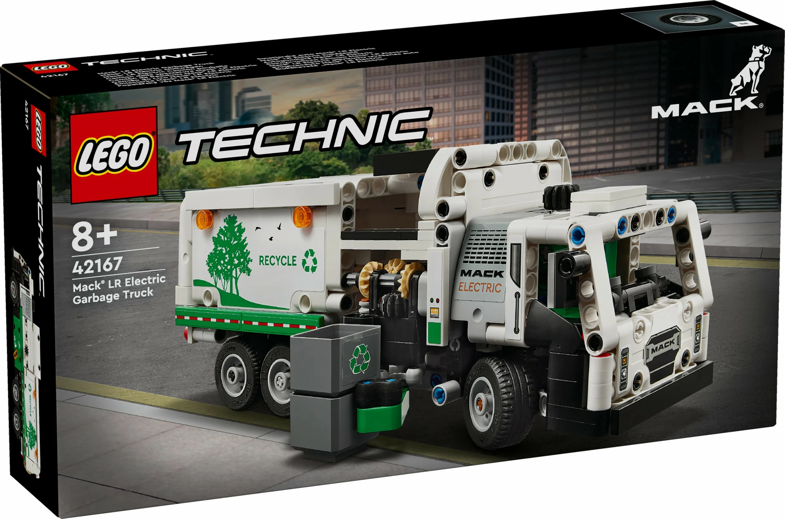 Gradbeni set LEGO Technic električni tovornjak za odvoz smeti Mack LR, 503 kosi, večbarven
