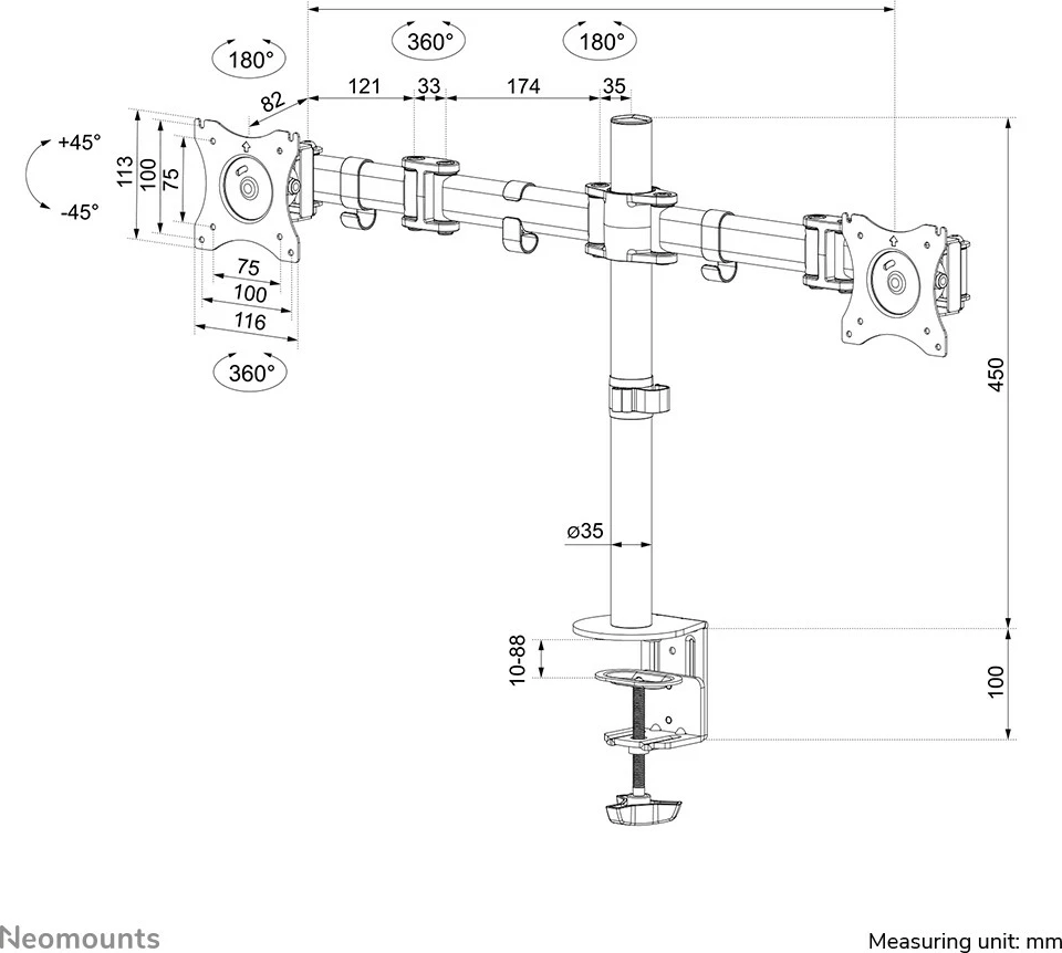 Namizni nosilec za monitor Newstar NM-D135DBLACK, 27", črn
