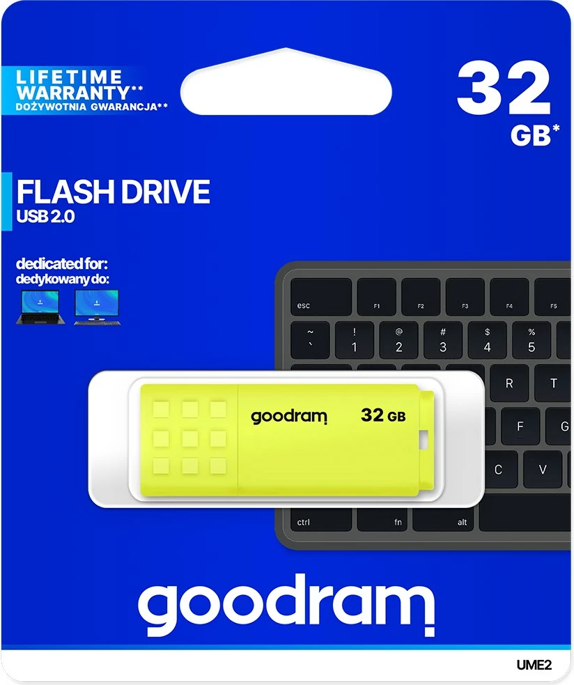 USB ključek Goodram UME2, 32 GB, USB Tip-A 2.0, rumen