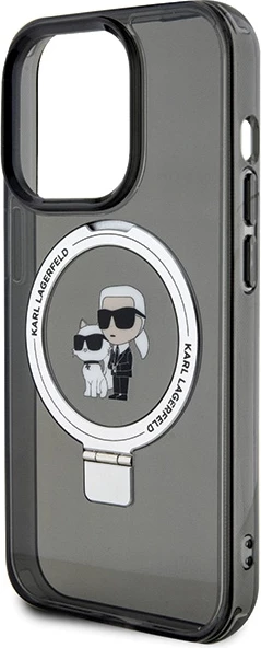 Ovitek z Ring držalom Karl&Choupette za iPhone 15 Pro 6,1", Karl Lagerfeld, MagSafe, črn