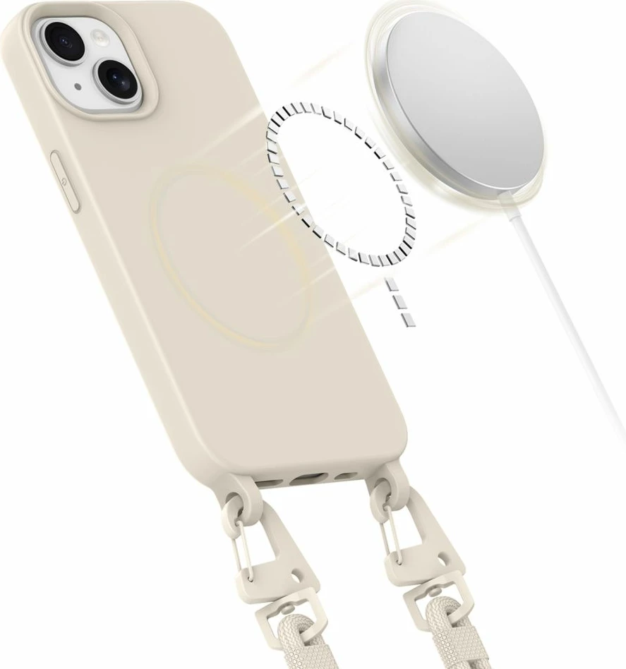 Ovitek MagNecklace za iPhone 14/14 Plus, MagSafe, Tech-Protect, bež s trakom