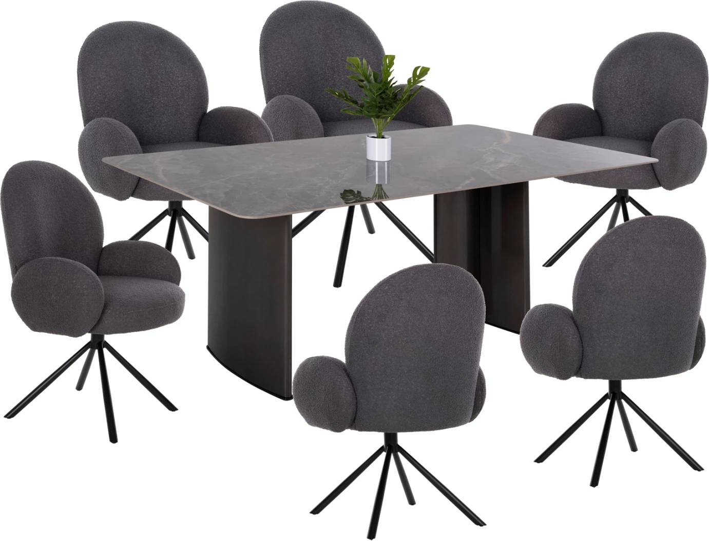 Jedilni set za notranjo uporabo 7 kosov FH11961 miza HEFF in 6 naslanjačev WINON