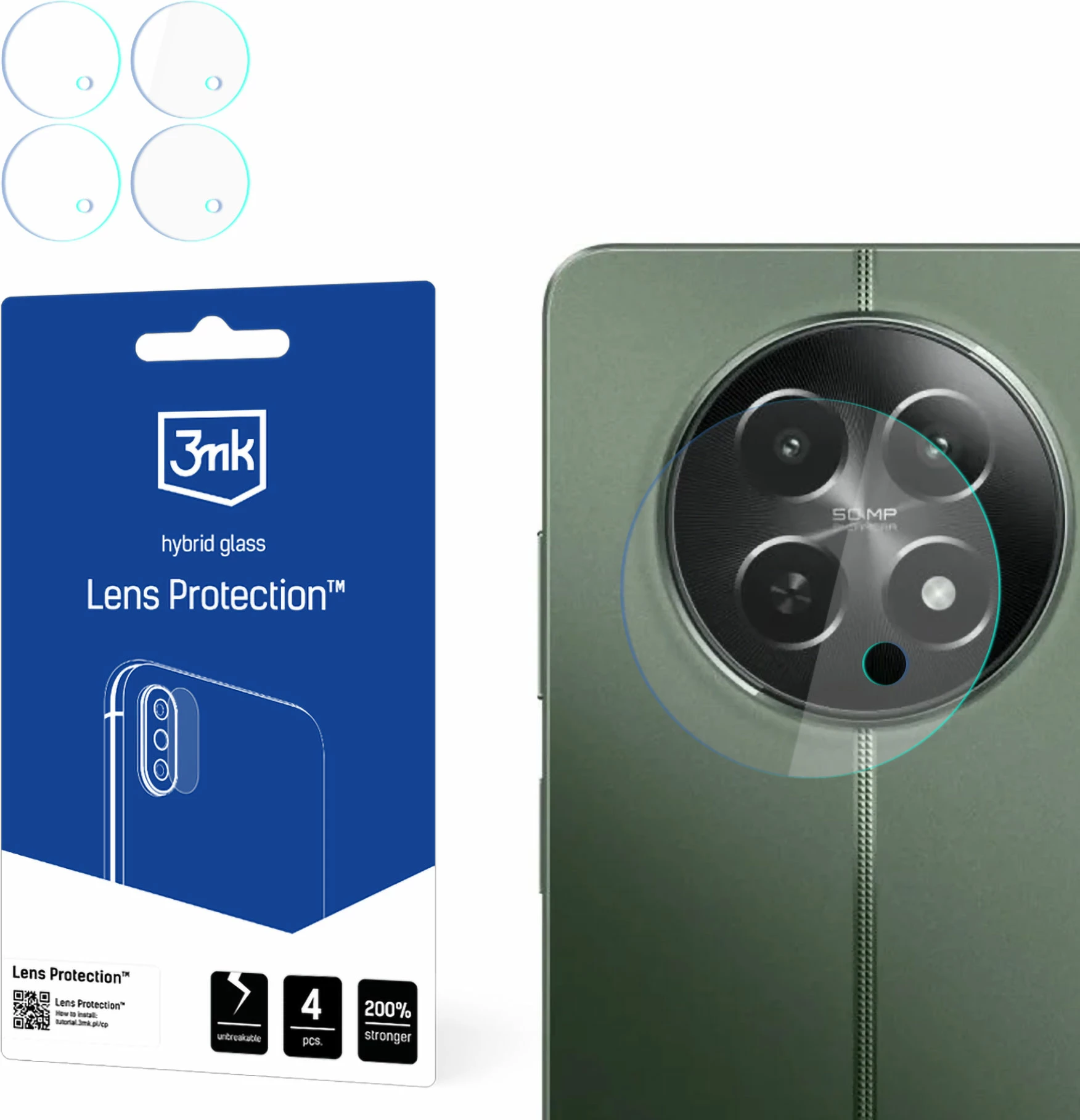 Hibridno steklo za kamero, 3mk Lens Protection za Realme 12x 5G, set