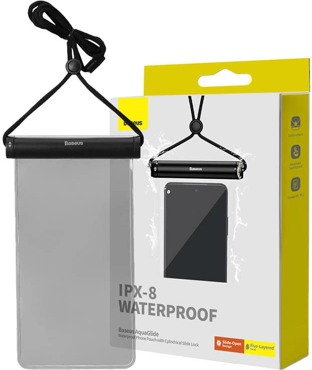 Vodoodporen ovitek za pametni telefon z cilindričnim zapiranjem, črn, Baseus AquaGlide
