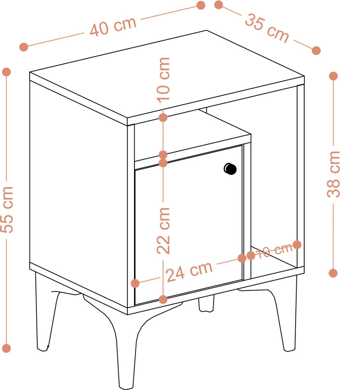 Nočna omarica Nuno, Hanah Home, hrast safir