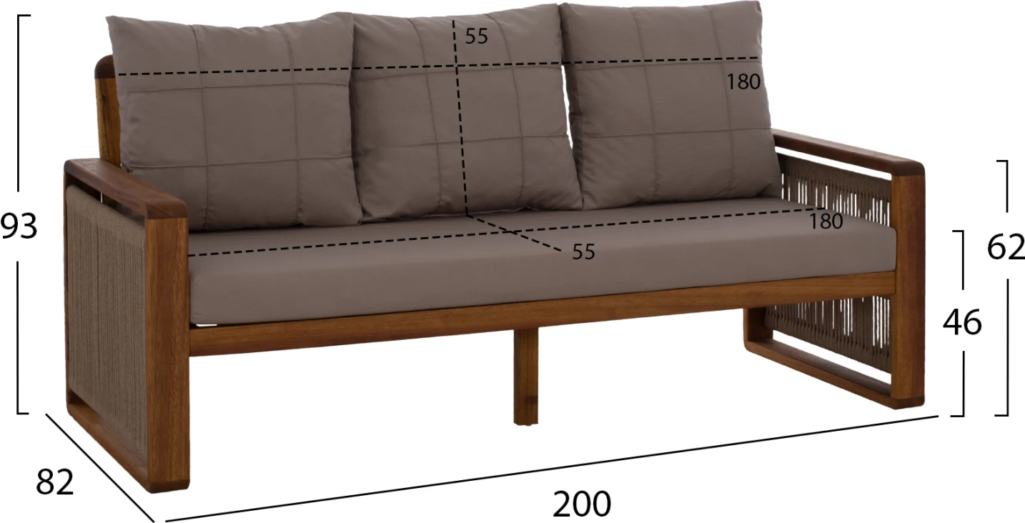 Zunanji komplet 4 kosov FH5877.01 iz iroko lesa in vrvi v barvi oreha-bež