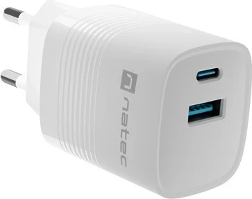 Hiter polnilec GaN 30W z USB-A in USB-C, Natec Ribera, belo