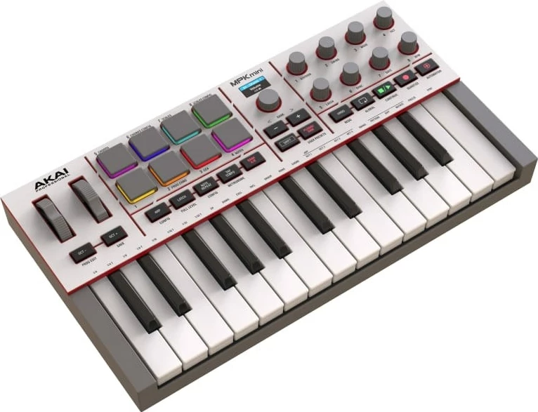 Kompakten MIDI kontroler AKAI MPK Mini MK4, 25 tipk, 8 padov, 8 gumbov, USB, bel