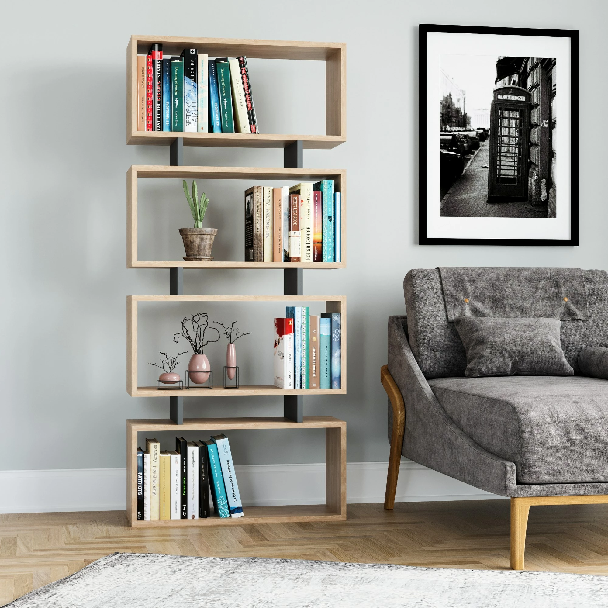 Polica za knjige Langdon, Skye Decor, hrast in antracit