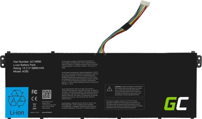 Baterija za prenosnik Green Cell AC62, 3600 mAh, črna