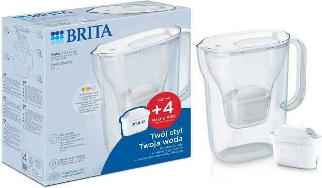 Vrč za filtriranje vode BRITA Style Essential, 2,4 L, 4 filtri MAXTRA PRO, bel
