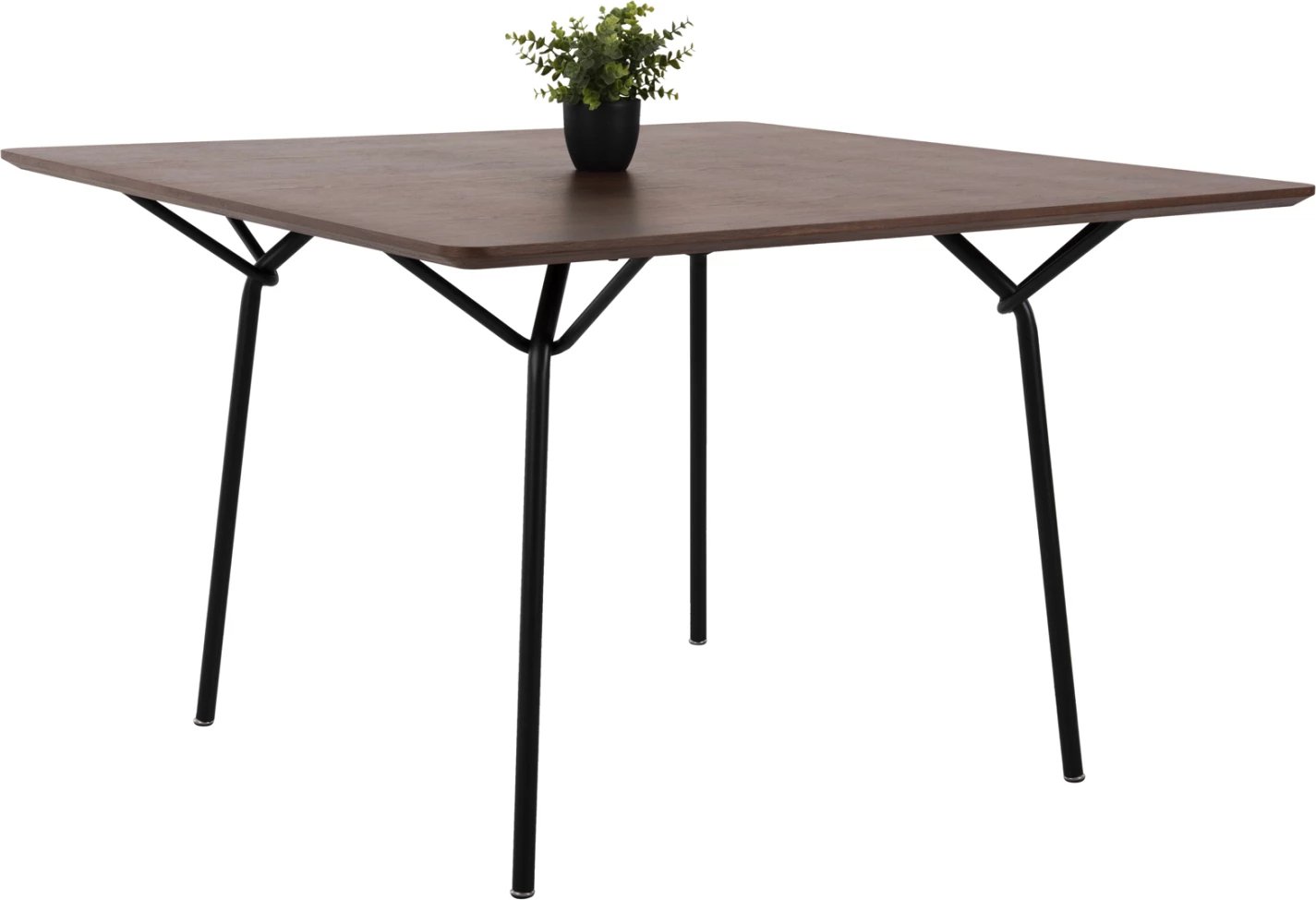 Kvadratna jedilna miza TRENK FH9614.02 MDF z hrastovim furnirjem v barvi oreha in črnimi kovinskimi nogami 120x120x75Hcm