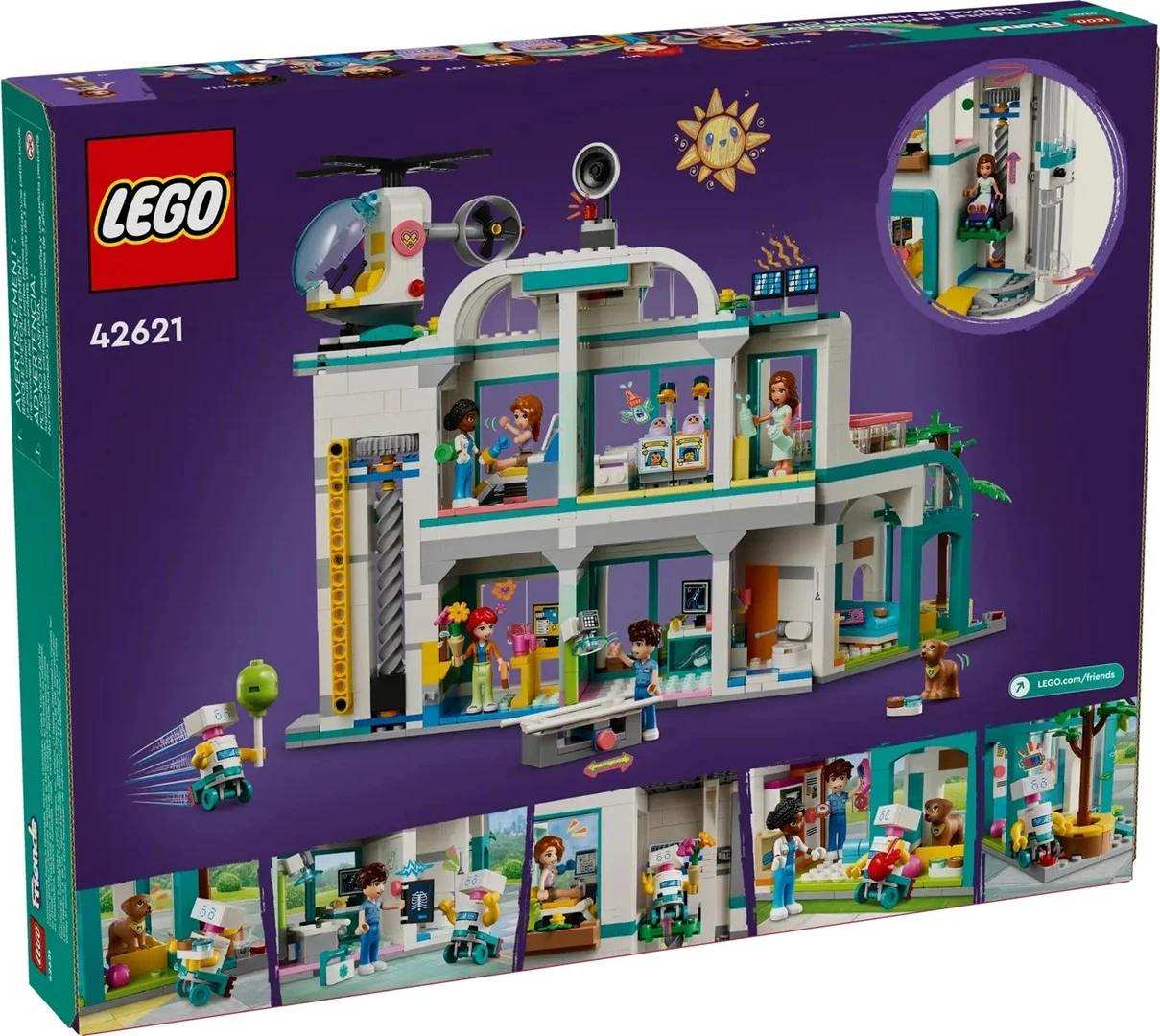 Igralni komplet bolnišnica Heartlake City, LEGO Friends 42621, 5 minifigur, za otroke, večbarvno