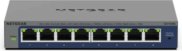 Preklopnik NETGEAR GS108Ev4, Gigabit Ethernet, 8 vrat, siv