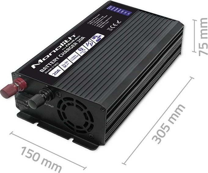 Inteligentni polnilnik baterij Monolith 51953 Qoltec, 20A, 24V, črn