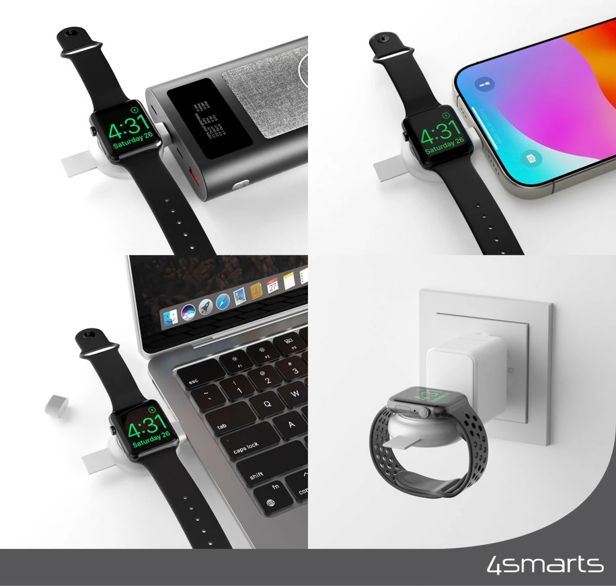 Hiter polnilec za Apple Watch 4smarts MFi, USB-C, srebrn