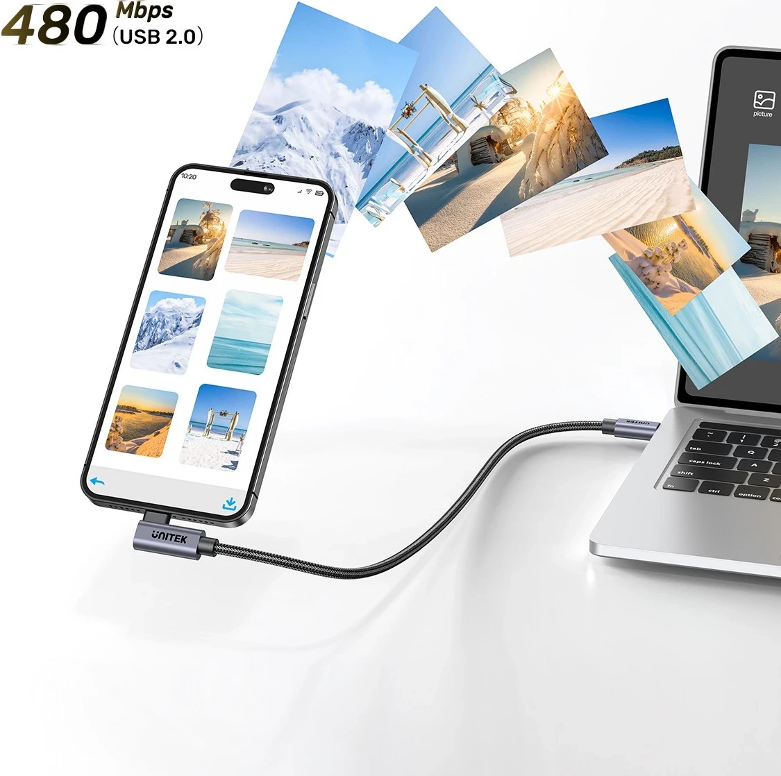 Kabel USB-C z 90° kotom PD 100W 0,5 m, črno-siv - Unitek