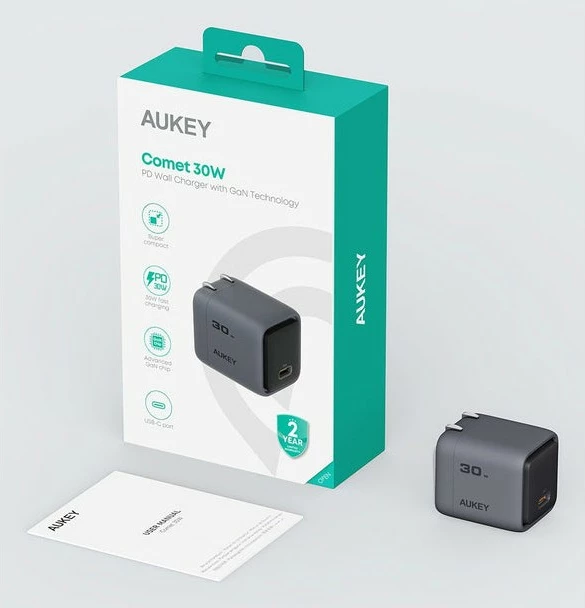 Kompakten 30W polnilec Comet Mini AUKEY, 1 port, siv