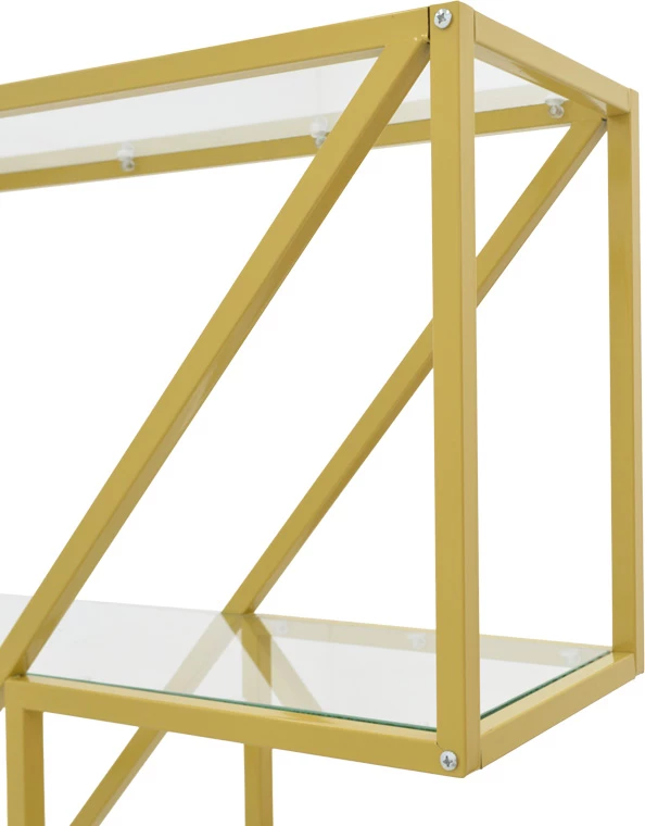 Polica Aylan, steklo in kovina, zlata, 100x30x200 cm