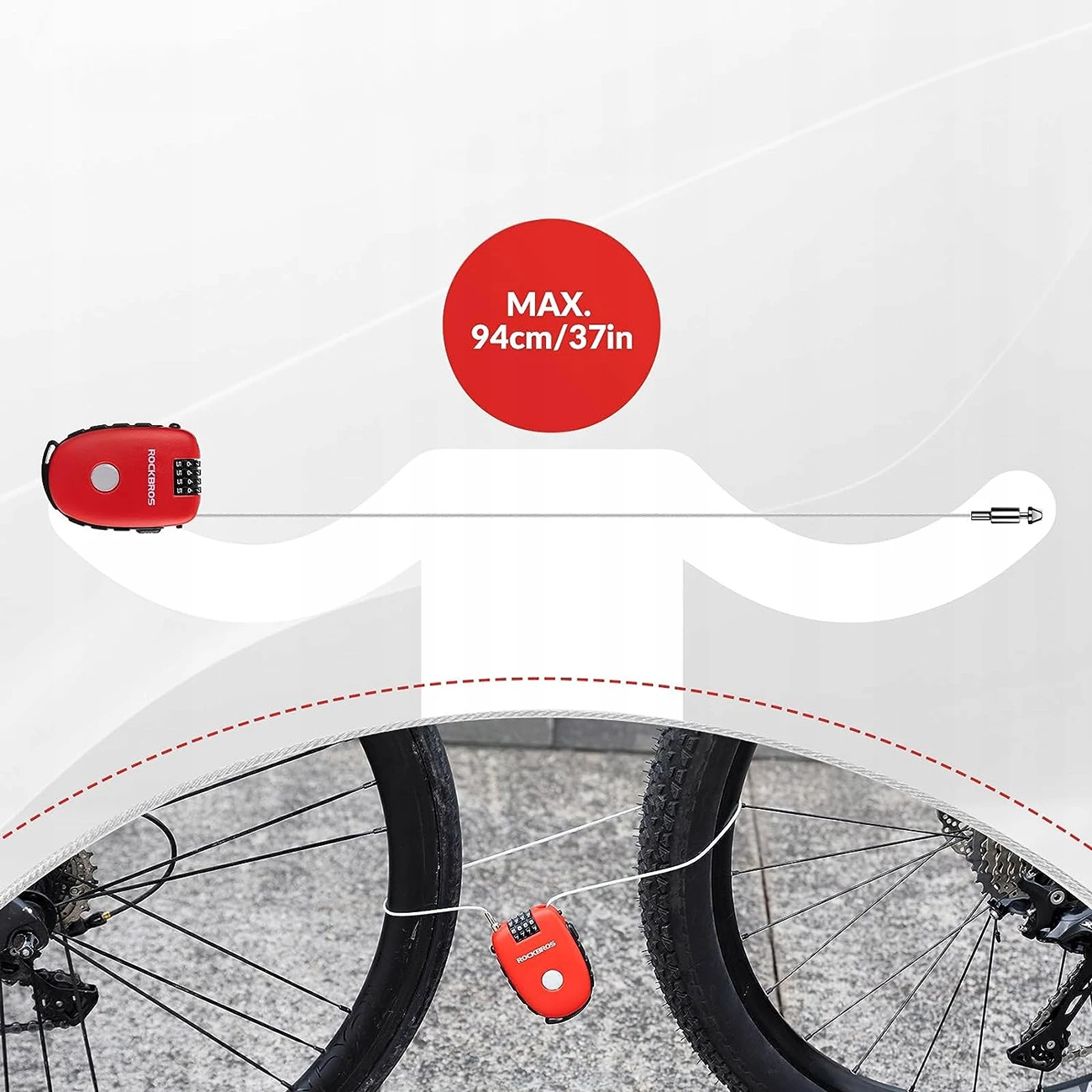 Kolesarska ključavnica z vlečnim kablom Rockbros 32420981001, rdeča