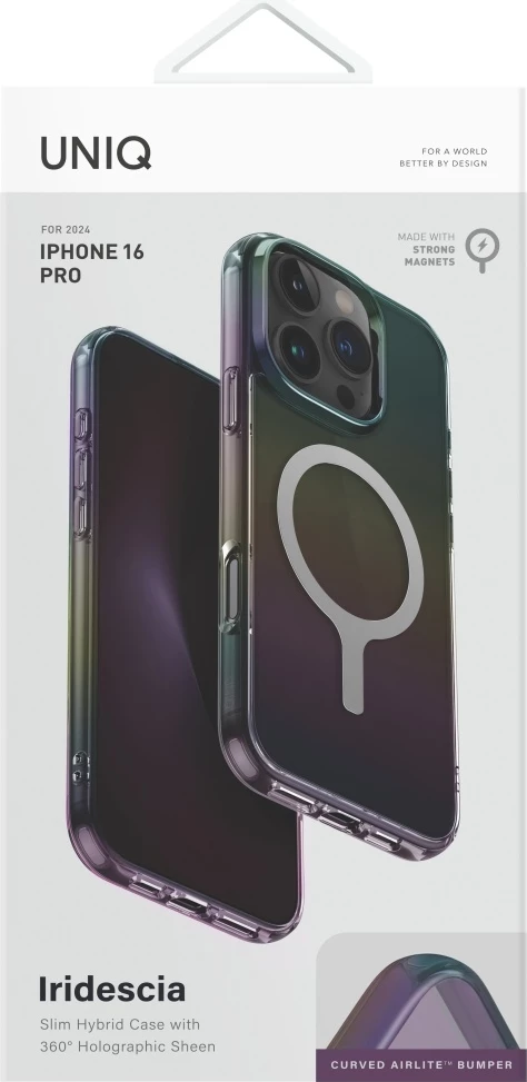 Ovitek za telefon UNIQ Iridescia Magclick Charging za iPhone 16 Pro, črn