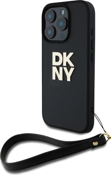 Ovitek za telefon z zapestnim trakom in logotipom DKNY za iPhone 16 Pro, črn