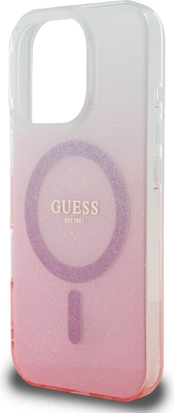 Ovitek za telefon IML z sijočim gradientom, združljiv z MagSafe za iPhone 16 Pro, rožnat - Guess