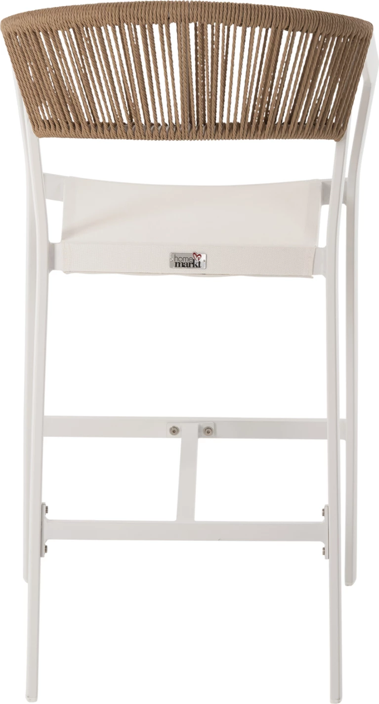 Barski stol iz aluminija bele barve FH5892.12 srednje višine z nasloni za roke - ratan in tekstil 56.5x57x99.5 cm
