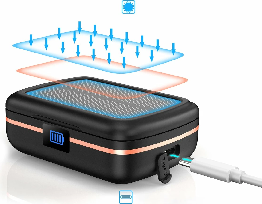 Brezžične TWS slušalke s sončnim panelom in powerbank 2500 mAh Choetech BH-T05, črne