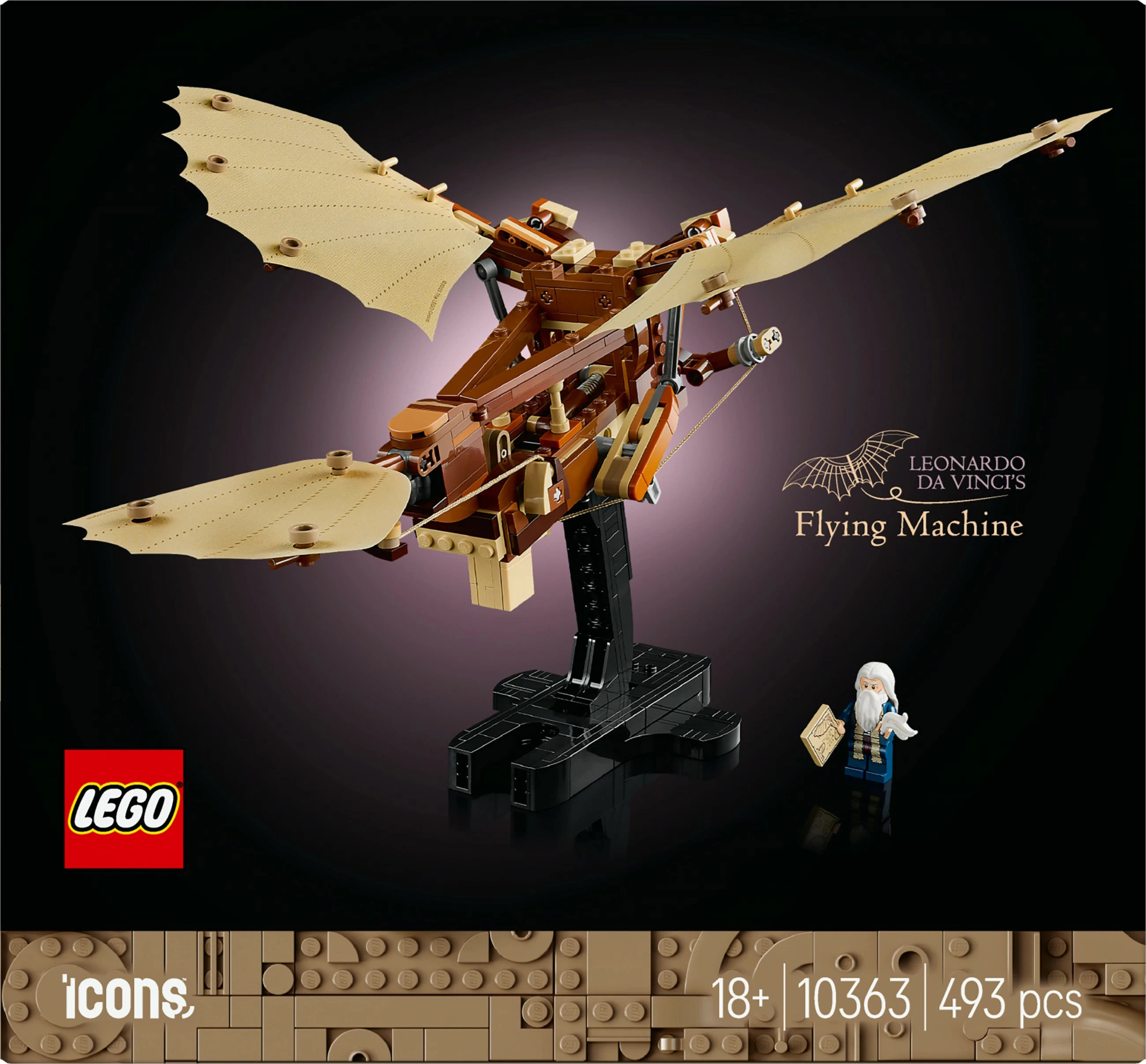 Model zgodovinske leteče naprave Leonardo da Vinci, LEGO set, 493 delov, večbarven